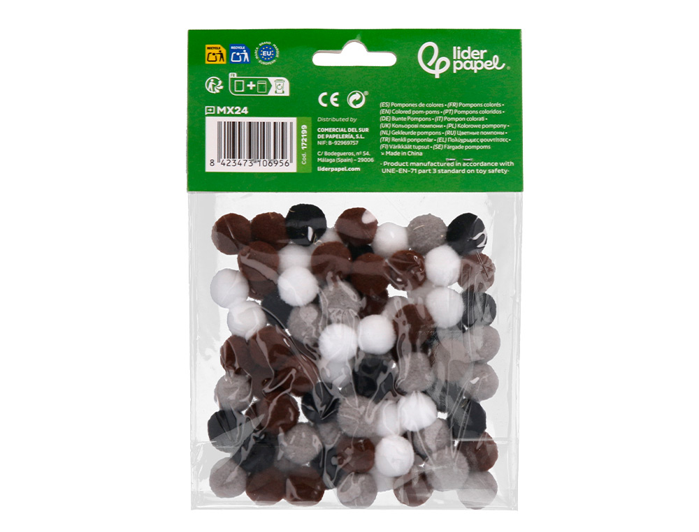 POMPONS DE CORES LIDERPAPEL 1,5 CM TONALIDADES NEUTRAS BOLSA COM 80 UNIDADES