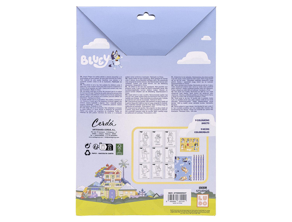 CONJUNTO DE ARTIGOS PAPELARIA CERDA COLORIR BLUEY