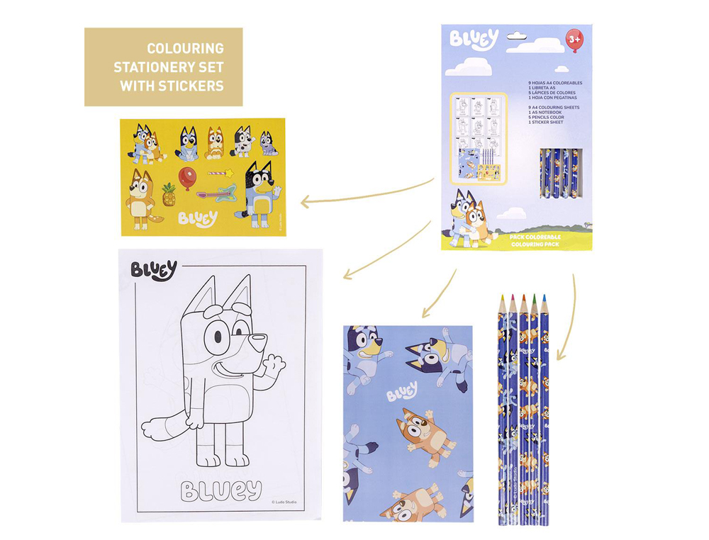 CONJUNTO DE ARTIGOS PAPELARIA CERDA COLORIR BLUEY