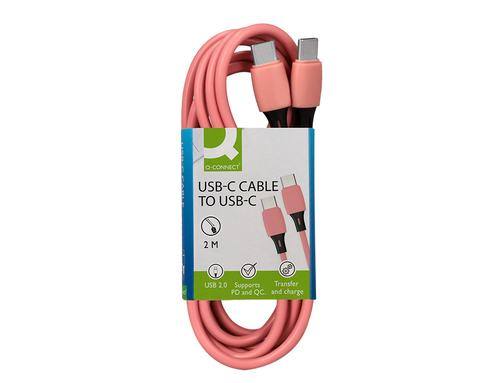 CABO USB-C A USB-C Q-CONNECT PVC COMPRIMENTO 2M ROSA