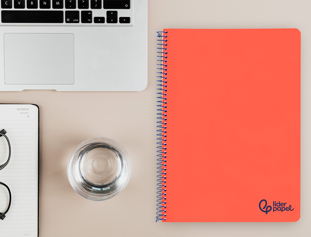 CADERNO ESPIRAL LIDERPAPEL WONDER DIN A4 CAPA PLASTICO 80F 90GR PAUTADO COM MARGEM COR VERMELHO