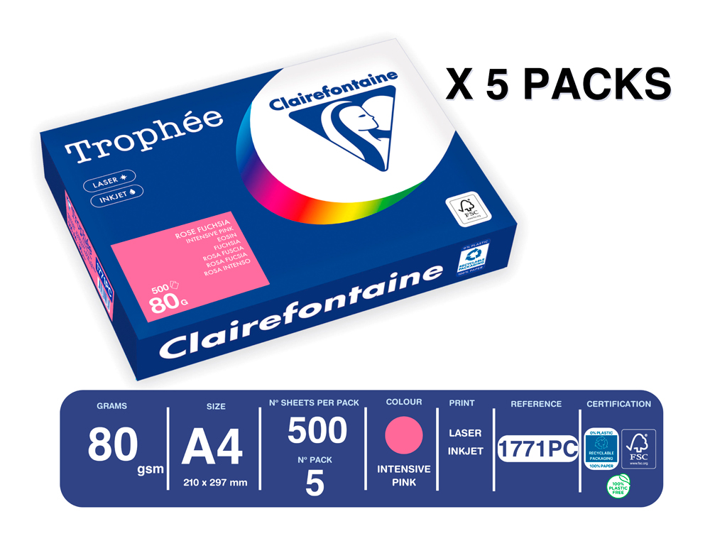 PAPEL COR TROPHEE A4 80 GR ROSA FUSCIA INTENSO EMBALAGEM DE 500 FOLHAS