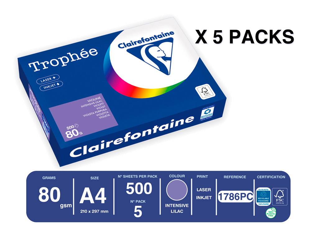 PAPEL COR TROPHEE A4 80 GR ROSA VIOLETA INTENSO EMBALAGEM DE 500 FOLHAS
