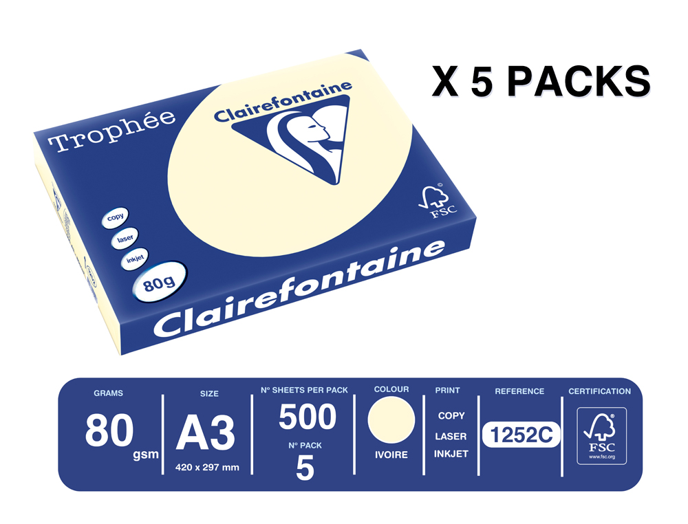 PAPEL COR TROPHEE A3 80 GR CREME PASTEL EMBALAGEM DE 500 FOLHAS