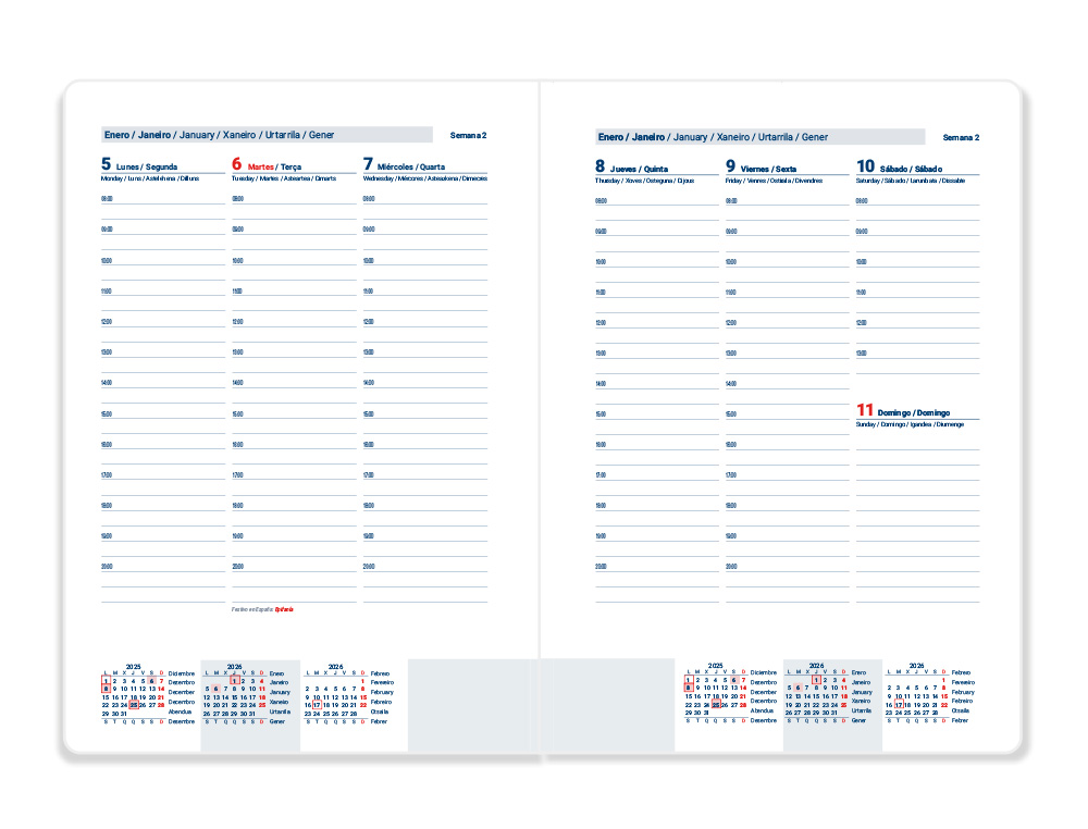 AGENDA ESPIRAL LIDERPAPEL TINOS A4 2026 SEMANA VISTA DESIGN 1 PAPEL 70 GR FSC