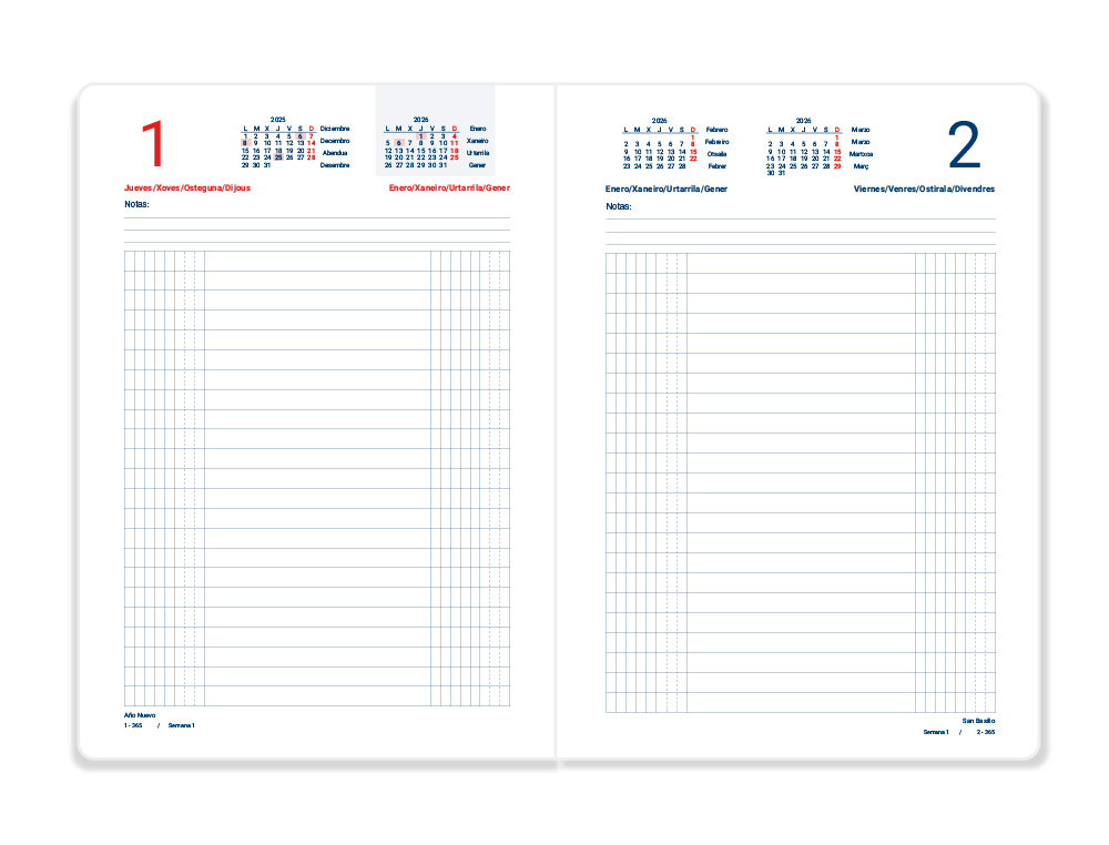 AGENDA ENCADERNADA LIDERPAPEL DIETARIO 150X305MM 2026 DIA PAGINA AZUL PAPEL 70 GR FSC