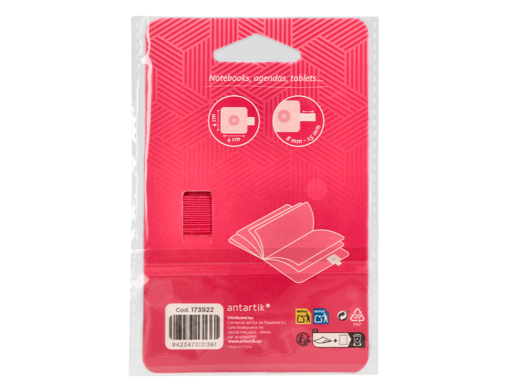 PORTABOLIGRAFO AUTOADHESIVO ANTARTIK PARA CUADERNO NOTE CON ELASTICO HASTA 15 MM GROSOR 80 MM FUCSIA 40X40 MM