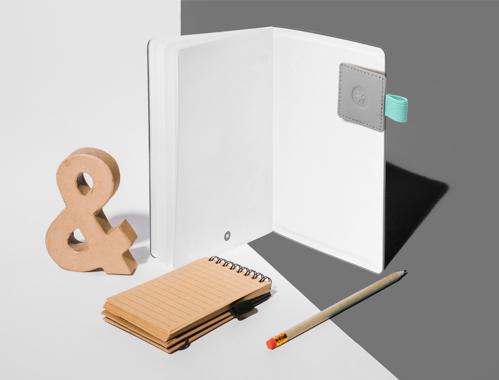 PORTABOLIGRAFO AUTOADHESIVO ANTARTIK PARA CUADERNO NOTE CON ELASTICO HASTA 15 MM GROSOR 80 MM GRIS Y TURQUESA