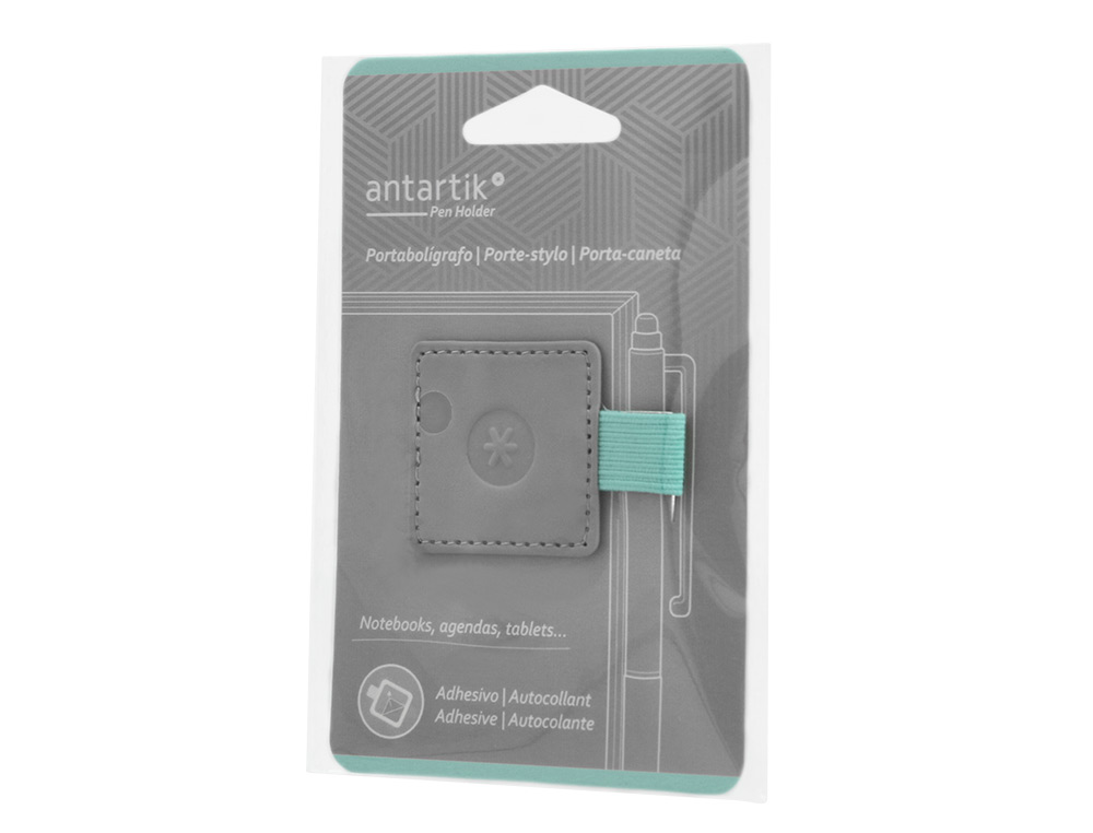 PORTABOLIGRAFO AUTOADHESIVO ANTARTIK PARA CUADERNO NOTE CON ELASTICO HASTA 15 MM GROSOR 80 MM GRIS Y TURQUESA