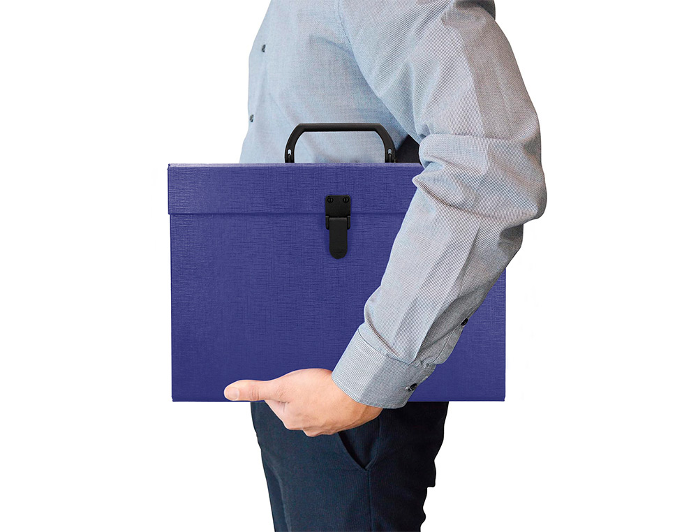 MALA CLASSIFICADORA LIDERPAPEL COM FOLE E ASA CARTAO FORRADO 19 DEPARTAMENTOS 255X390X120 MM COR AZUL