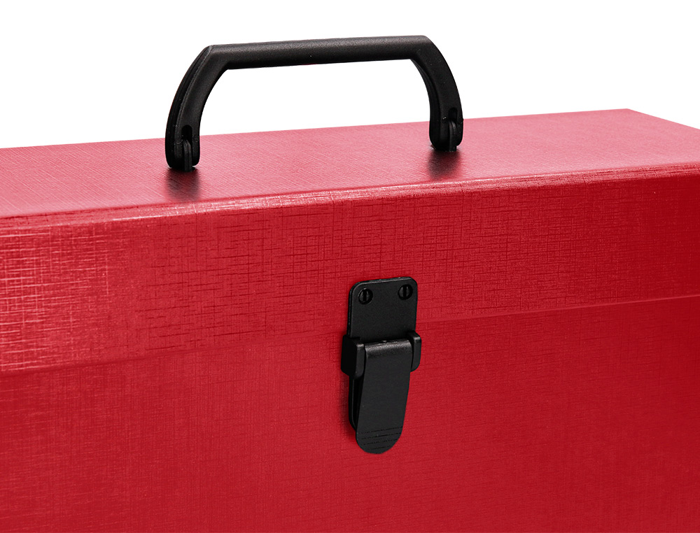 MALETIN LIDERPAPEL CON FUELLE Y ASA CARTON FORRADO 19 DEPARTAMENTOS 255X390X120 MM COLOR ROJO