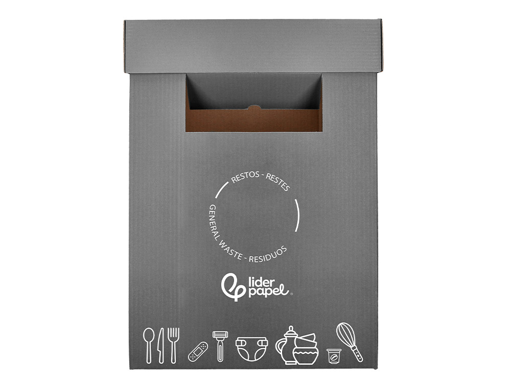 CONTENEDOR PAPELERA RECICLAJE LIDERPAPEL CARTON RECICLADO PARA VIDRIO 450X350X650 MM 70 LITROS VERDE