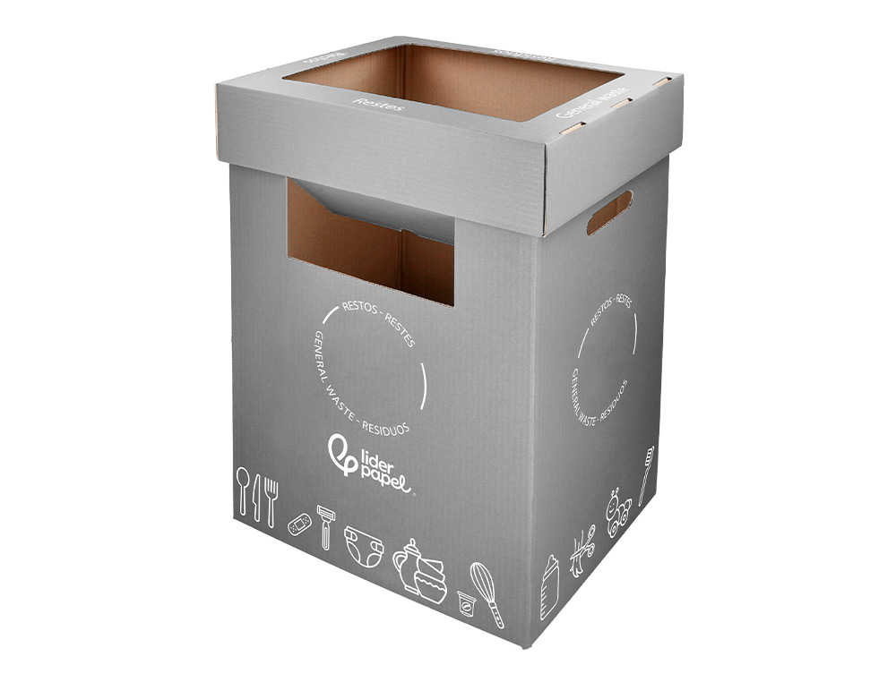 CONTENEDOR PAPELERA RECICLAJE LIDERPAPEL CARTON RECICLADO PARA VIDRIO 450X350X650 MM 70 LITROS VERDE