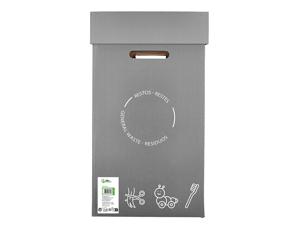 CONTENEDOR PAPELERA RECICLAJE LIDERPAPEL CARTON RECICLADO PARA VIDRIO 450X350X650 MM 70 LITROS VERDE