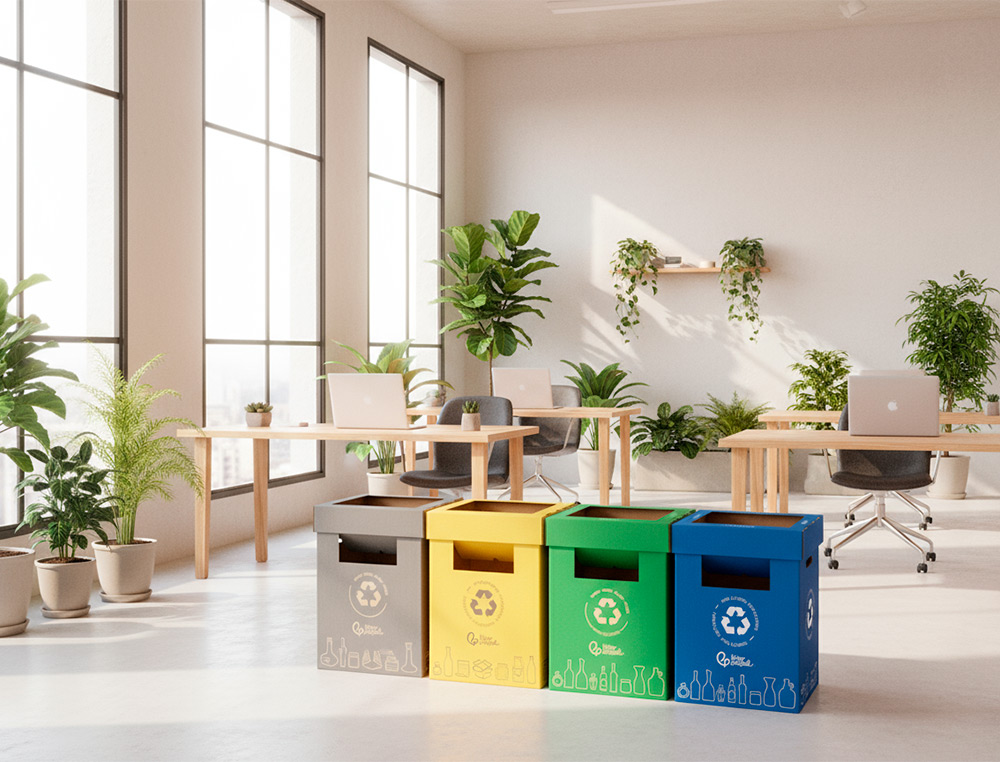 CONTENEDOR PAPELERA RECICLAJE LIDERPAPEL CARTON RECICLADO PARA VIDRIO 450X350X650 MM 70 LITROS VERDE