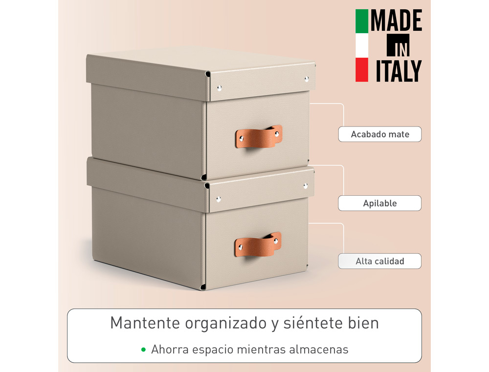 CAIXA DE ARMAZENAGEM LEITZ CARTAO PEQUENA COM ASA DE IMITACAO DE PELE COR BEGE PACK DE 2 UNIDADES