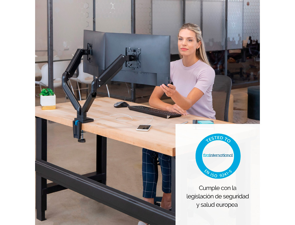 BRACO PARA MONITOR FELLOWES PLATINUM AJUSTAVEL EM ALTURA PARA DOIS ECRAS NORMA VESA ATE 10 KG PRETO