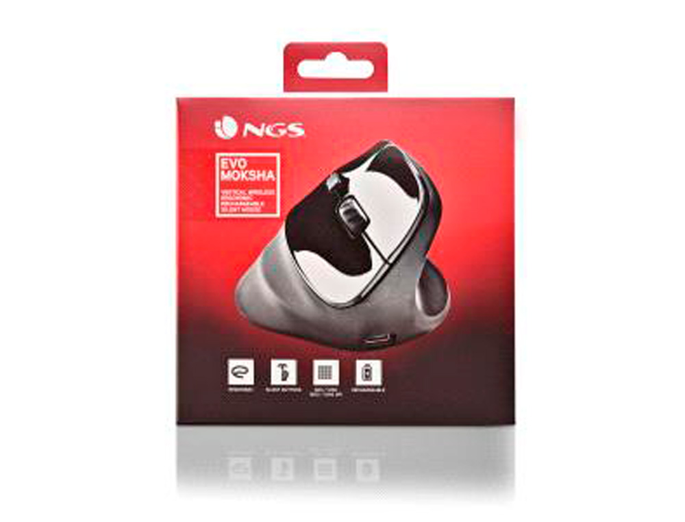 RATO NGS EVO MOKSHA SEM FIOS OTICO 800/1200/1800/2400 DPI ERGONOMICO VERTICAL COR PRETO