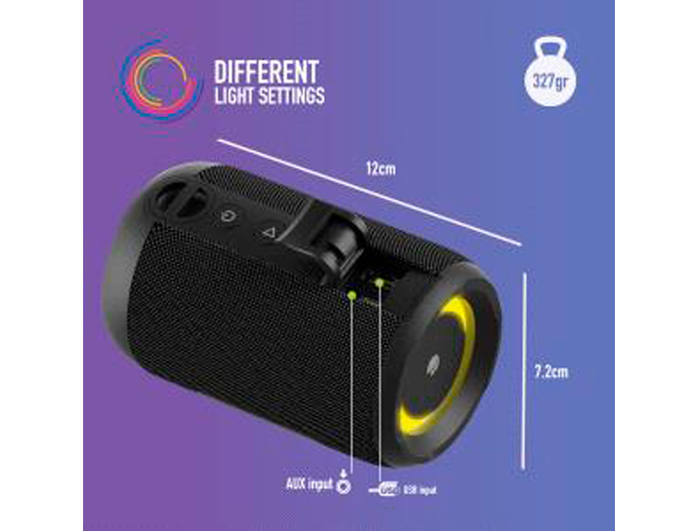 COLUNA NGS ROLLER FURIA 2 TINY PORTATIL 20W BLUETOOTH LUZES RGB E IMPERMEABILIDADE IPX7 COR PRETO