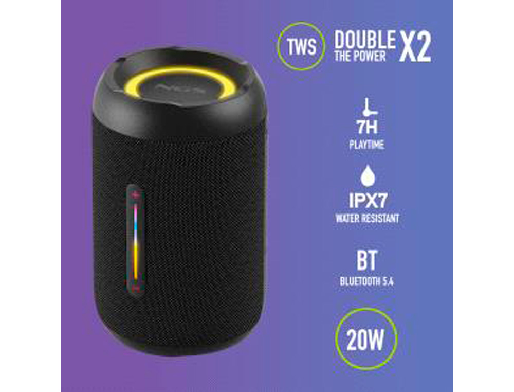 COLUNA NGS ROLLER FURIA 2 TINY PORTATIL 20W BLUETOOTH LUZES RGB E IMPERMEABILIDADE IPX7 COR PRETO