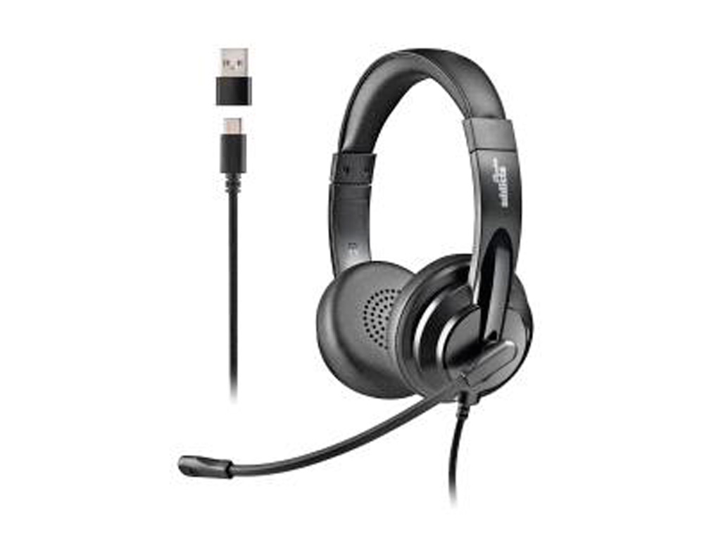 AURICULARES NGS VOX805 COM CABO STEREO USB-C COM CONTROLO DE VOLUME E ADAPTADOR USB USB COR PRETO