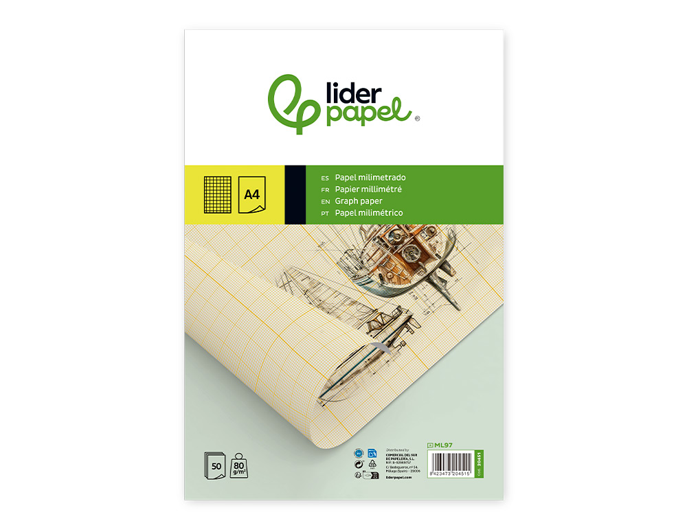 BLOCO PAPEL MILIMETRICO LIDERPAPEL DIN A4 50 FOLHAS 80 GR