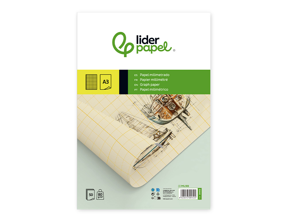 BLOCO PAPEL MILIMETRICO LIDERPAPEL DIN A4 50 FOLHAS 80 GR