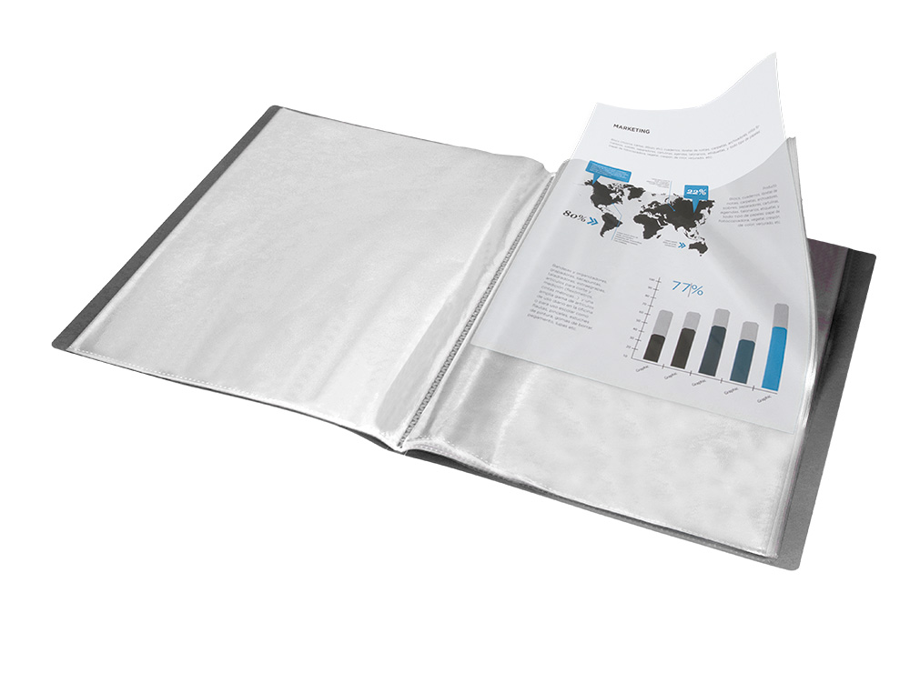 CAPA CATALOGO LIDERPAPEL 10 BOLSAS POLIPROPILENO DIN A4 PRETO OPACO