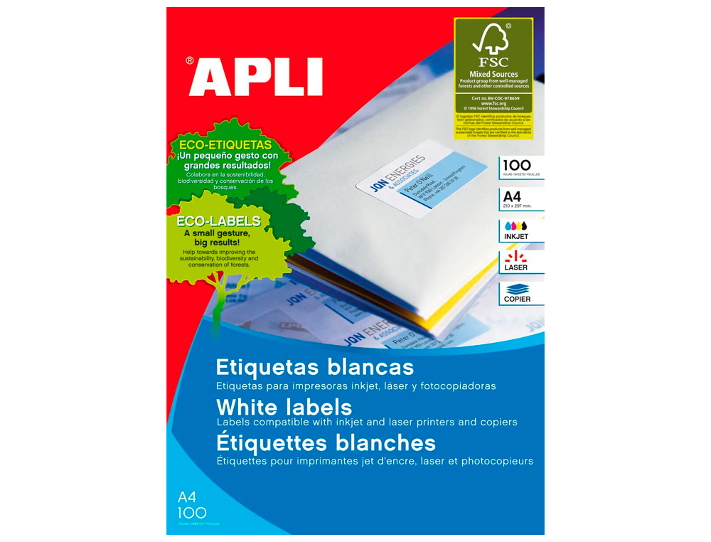 ETIQUETAS ADESIVAS APLI DIN A4 210 X 148 MM