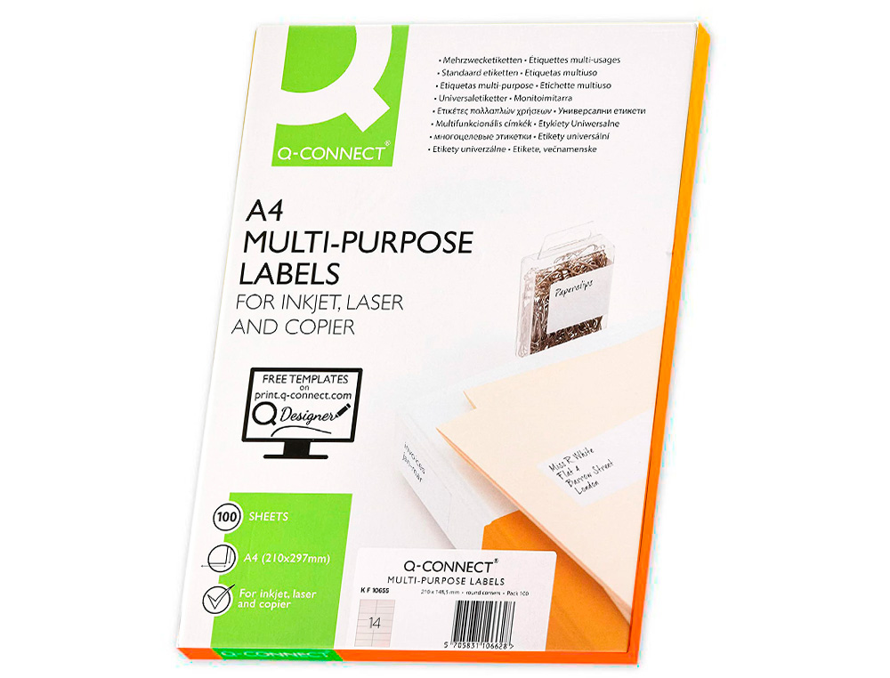 ETIQUETAS ADESIVAS Q-CONNECT DIN A4 105 X 42 MM