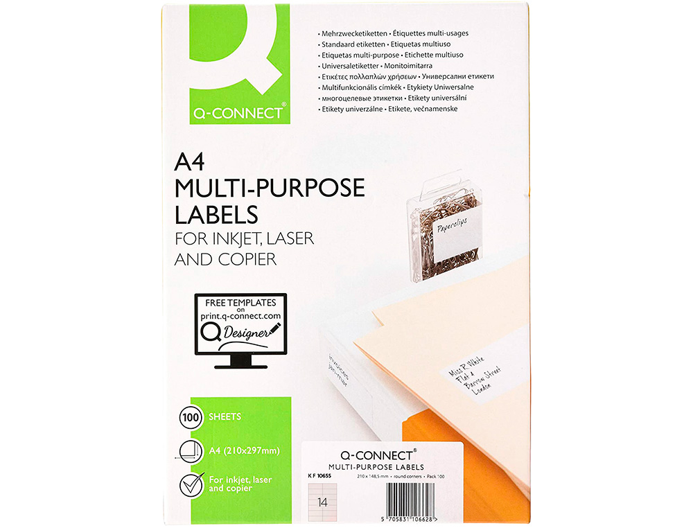 ETIQUETAS ADESIVAS Q-CONNECT DIN A4 105 X 42 MM