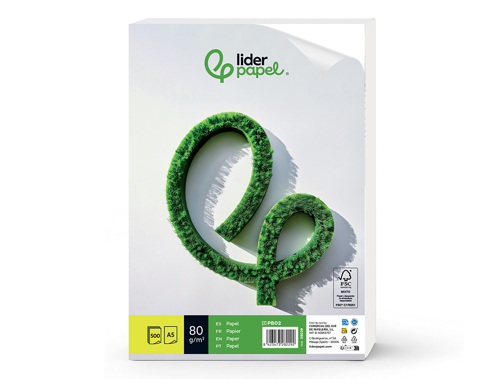 PAPEL LIDERPAPEL DE ESCRITA DIN A5 80 GR LISO EMBALAGEM DE 500 FOLHAS