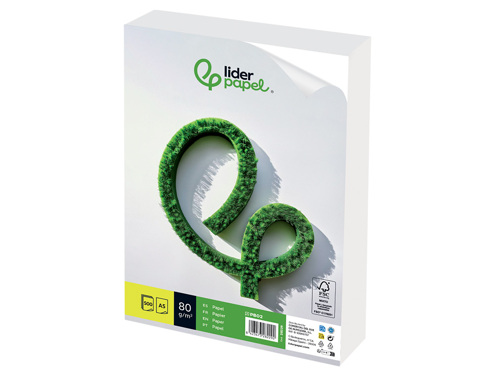 PAPEL LIDERPAPEL DE ESCRITA DIN A5 80 GR LISO EMBALAGEM DE 500 FOLHAS