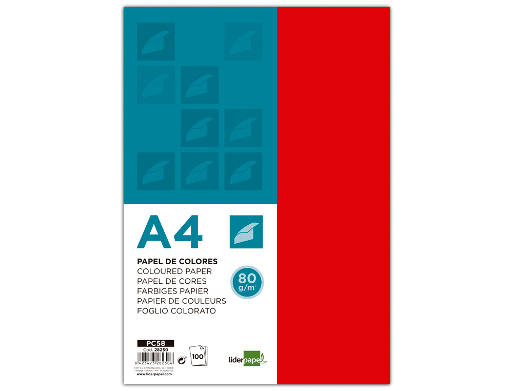 PAPEL DE COR LIDERPAPEL DIN A480 GR VERMELHO EMBALAGEM DE 100 FOLHAS