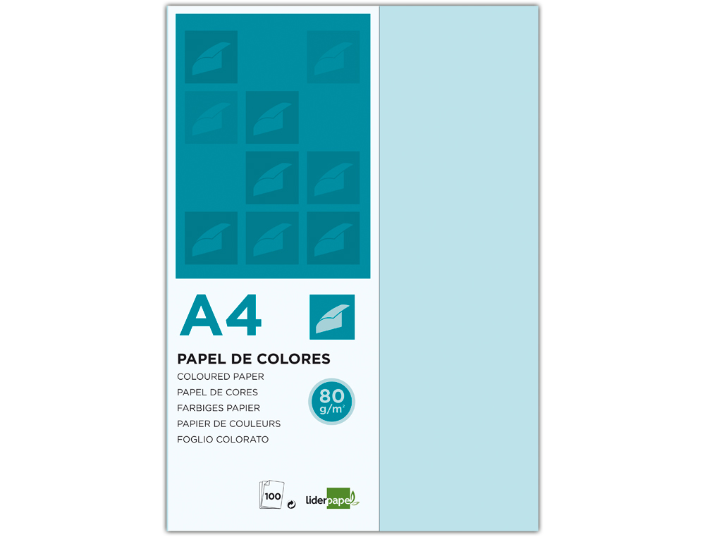 PAPEL DE COR LIDERPAPEL DIN A4 80 GR CELESTE EMBALAGEM DE 100 FOLHAS