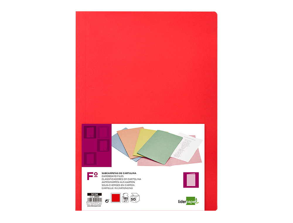 CLASSIFICADOR LIDERPAPEL EM CARTOLINA DE 180 GRS, FOLIO, VERMELHO INTENSO