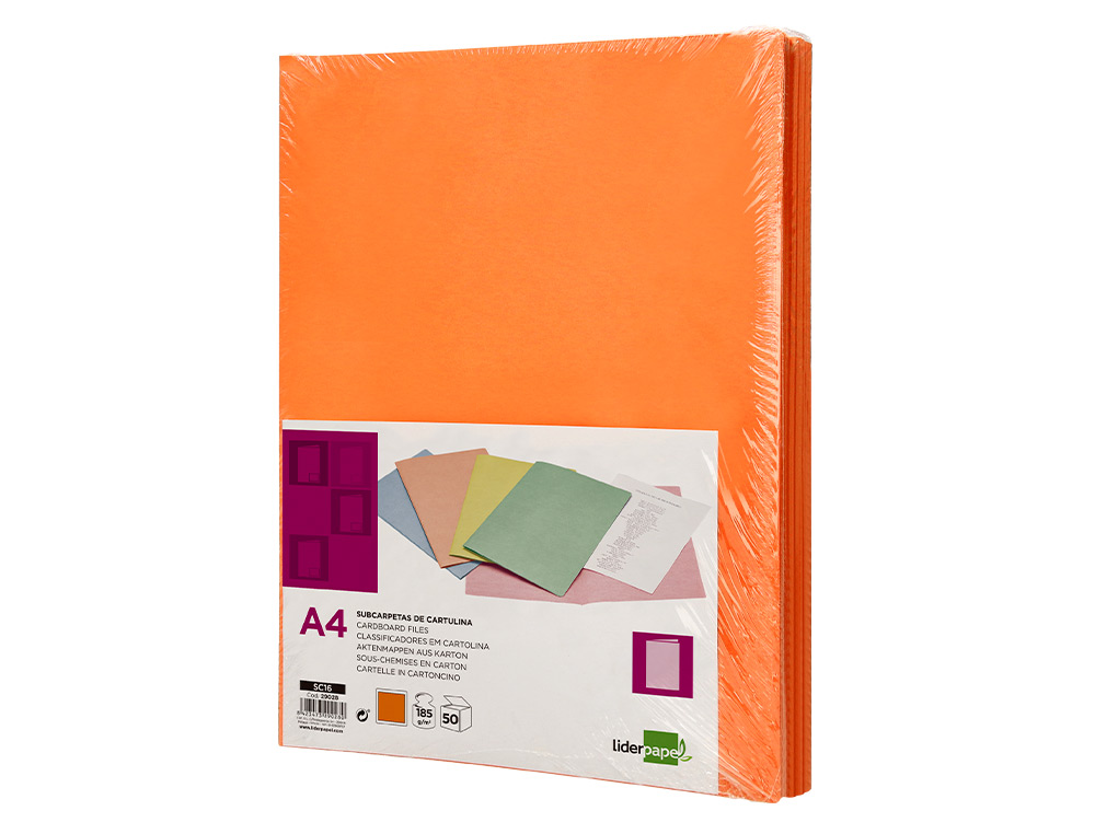 CLASSIFICADOR LIDERPAPEL EM CARTOLINA DE 180 GR DIN A4 LARANJA INTENSO