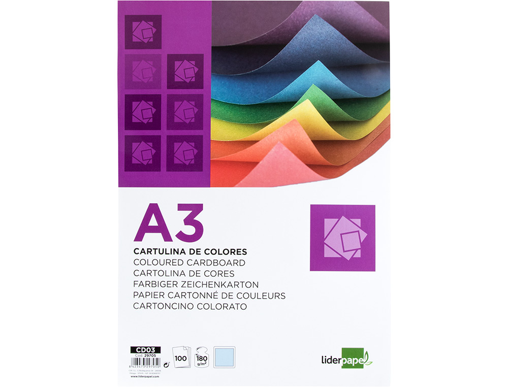 CARTOLINA LIDERPAPEL DIN A3 180 GR CELESTE PACK DE 100 UNIDADES