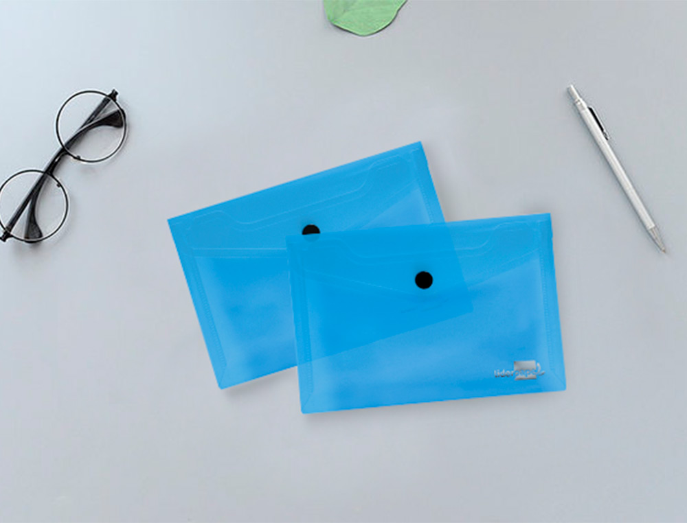 BOLSA PORTA DOCUMENTOS LIDERPAPEL COM MOLA DIN A7 AZUL