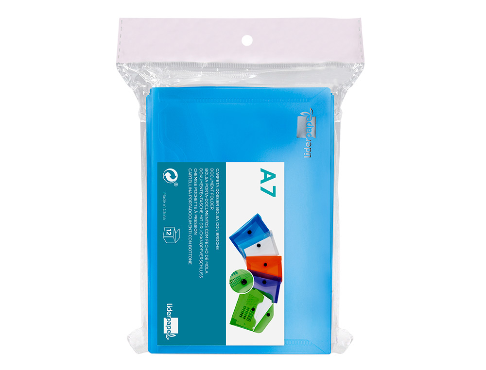 BOLSA PORTA DOCUMENTOS LIDERPAPEL COM MOLA DIN A7 AZUL