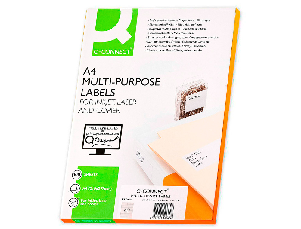 ETIQUETAS ADESIVAS Q-CONNECT DIN A4 52,5 X 297 MM