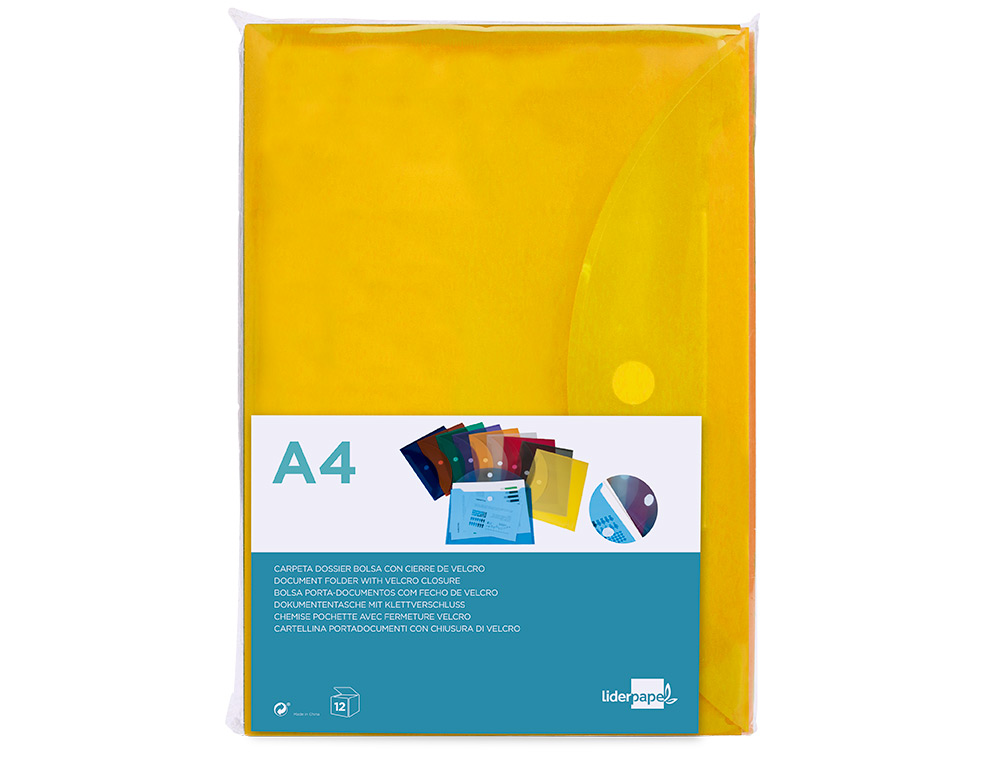 BOLSA PORTA DOCUMENTOS LIDERPAPEL DIN A4 AMARELO