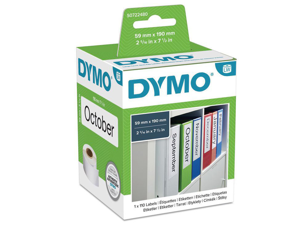 ETIQUETAS ADESIVAS DYMO PARA IMPRESSORA LABELWRITER 400 - 59X190 MM LOMBADA ARQUIVADOR 110 ETIQUETAS