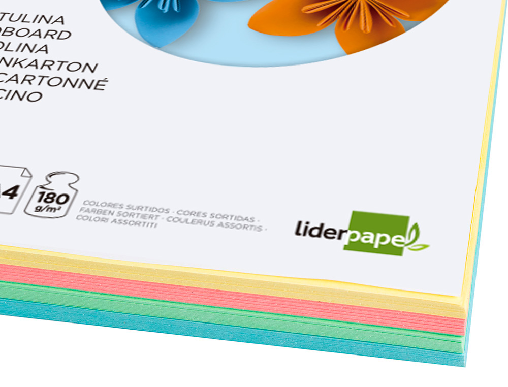CARTOLINA LIDERPAPEL DIN A4 180 GR CORES SORTIDAS PACK DE 100 UNIDADES