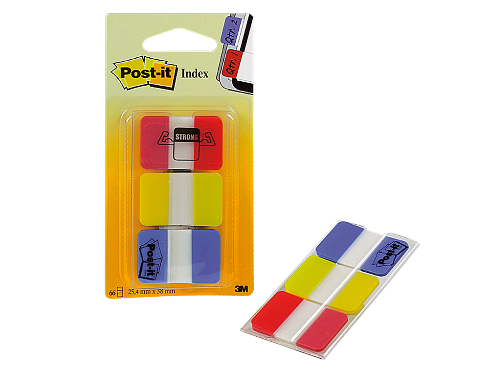 BANDAS SEPARADORAS POST-IT INDEX 3 CORES VERMELHO, AMARELO E AZUL