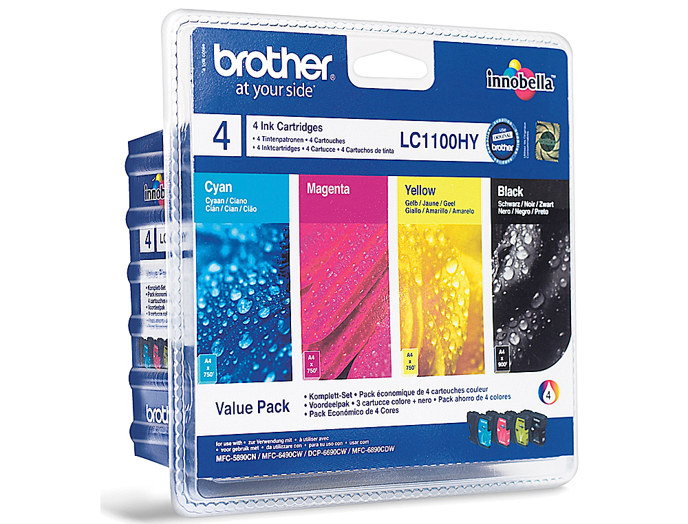 TINTEIRO BROTHER LC-1100HYVALBP PACK CIAN/MAGENTA/AMARELO E PRETO DE ALTA CAPACIDADE