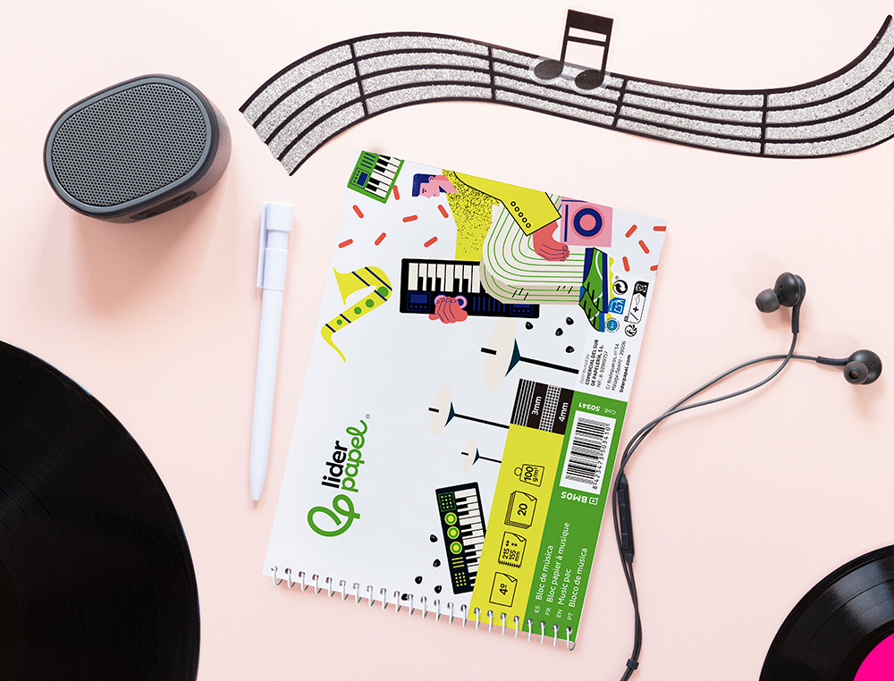 BLOCO MUSICA LIDERPAPEL PENTAGRAMA 3MM MAIS QUADRICULA DE 4MM PARA ANOTACOES QUARTO 20 FOLHAS 100 GR
