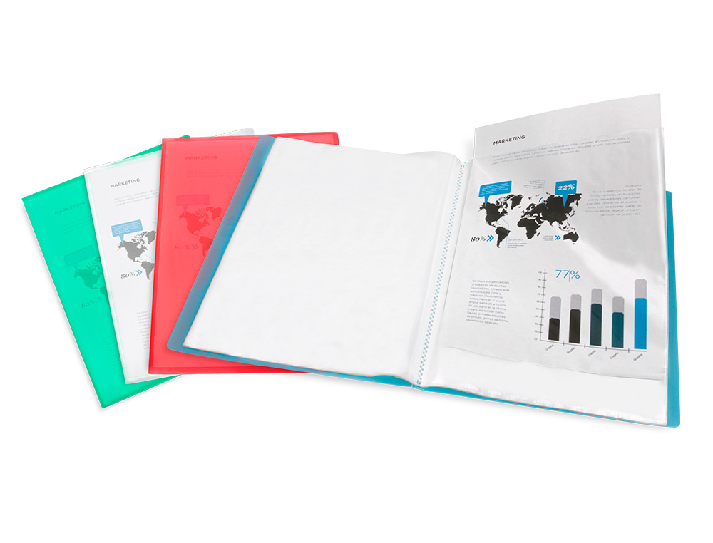 CAPA CATALOGO LIDERPAPEL 40 BOLSAS POLIPROPILENO DIN A4 TRASLUCIDA TRANSPARENTE