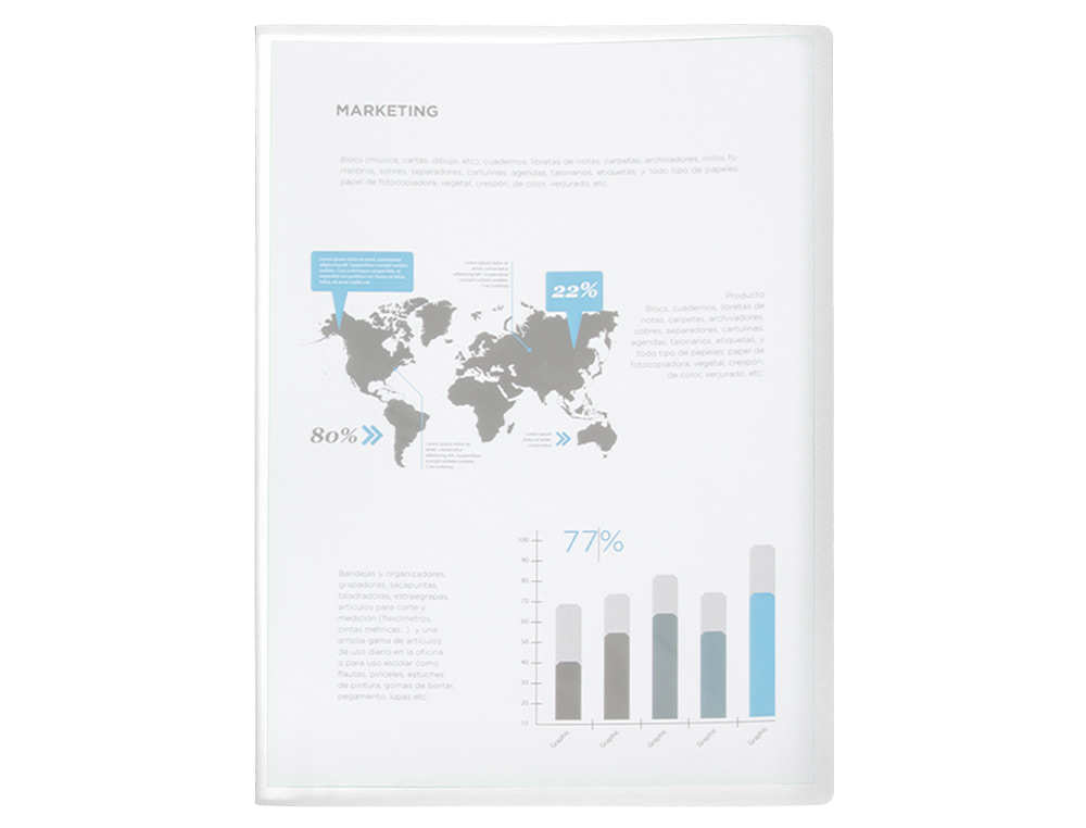 CAPA CATALOGO LIDERPAPEL 40 BOLSAS POLIPROPILENO DIN A4 TRASLUCIDA TRANSPARENTE