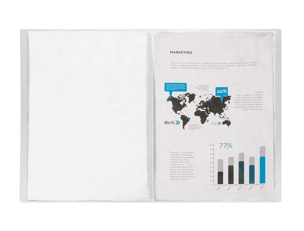 CAPA CATALOGO LIDERPAPEL 40 BOLSAS POLIPROPILENO DIN A4 TRASLUCIDA TRANSPARENTE